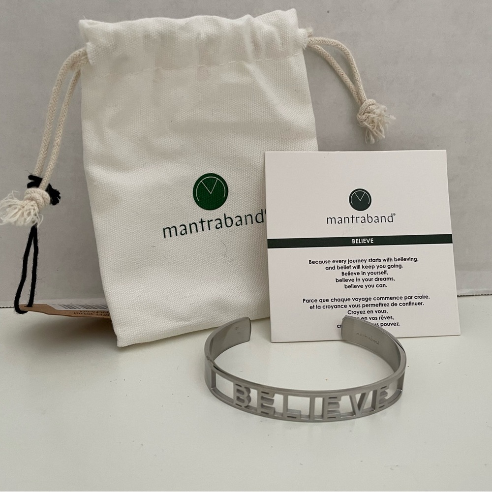 MANTRABAND Believe Silver Statement Bracelet with Gift Pouch NWT